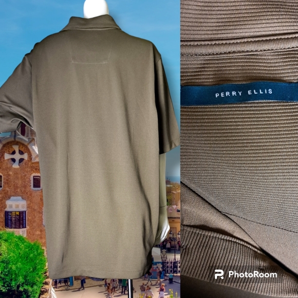 PERRY ELLIS New WOT Men's Ribbed Polo Shirt Olive Brown Sz LARGE Big & Tall (XL) - Picture 3 of 6